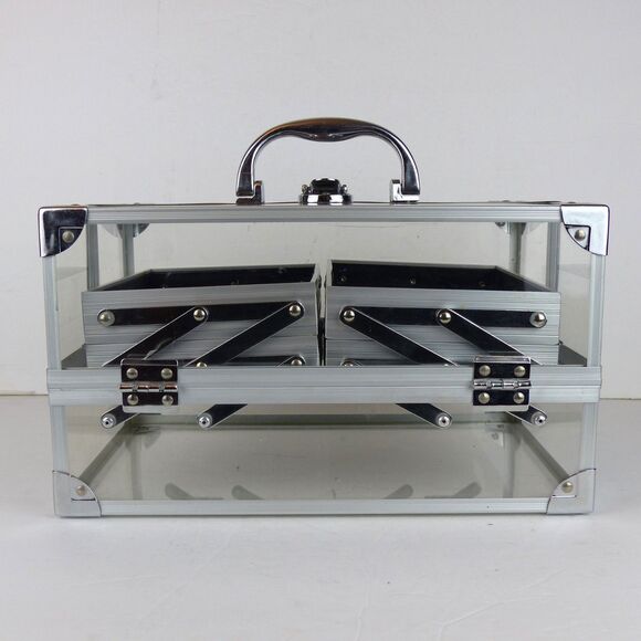 Clear Acrylic Expandable Organizer Case Makeup Craft Jewelry Storage Box w Keys - Picture 3 of 13